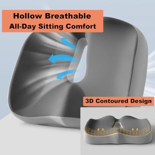 Cojín de asiento de espuma viscoelástica para aliviar el dolor, almohada de apoyo antideslizante para silla de oficina, coche, silla de ruedas y uso doméstico