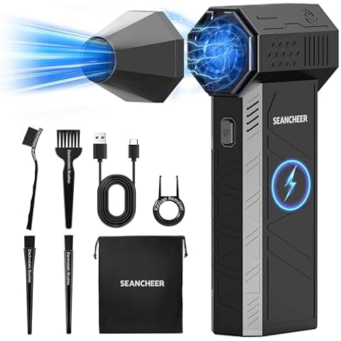 SEANCHEER Jet Dry Blower, 130000RPM Compressed Air Duster, 3 Gear Adjustable Electric Air Duster, Jet Fan Mini Blower for Car Dry, Cordless Air Duster for Computer/Keyboard Cleaning, Yard Cleanup. Cover