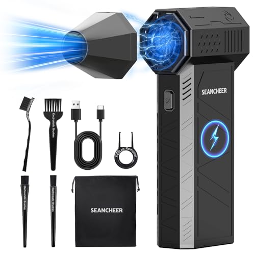 SEANCHEER Compressed Air Duster, Real 130000RPM, Electric Air Duster 3 Gear Adjustable, Mini Jet Blower Rechargeable, Compressed Air Cleaner for PC, Keyboard, Car & Home.