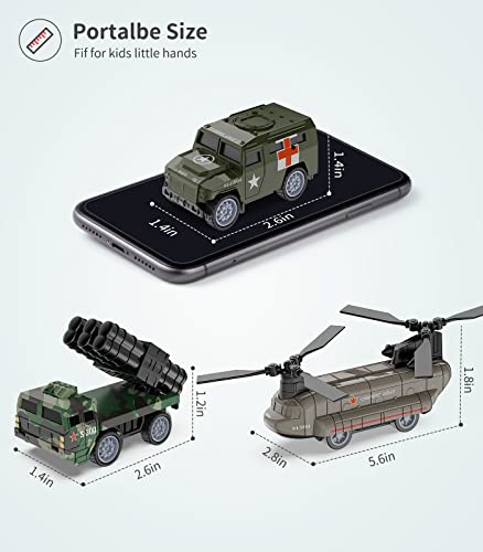 Geyiie Army Truck Toys Cars, Die-Cast Small Military Truck Fighting Vehicles Mini Battle Cars Set, Army Helicopter Tank Armored Gift For Kids Boys Girls Age 3-8 Easter Basket Stuffers #TOP5