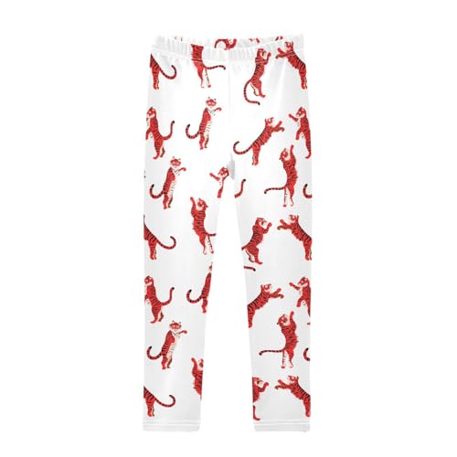 CaTaKu Girls Leggings Red Tiger Animal Leggings for Girls Kids Athletic Workout Yoga Pants Size 4-10T