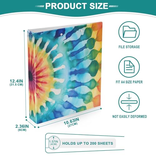 Image of 3 Ring Binder Rainbow Tiedye Aa 1.5 inch Binders Three Ring Binders with Clipboard Fit 8.5'' x 11'' Paper 3 Interior PVC Clear Pockets for Office Supplies