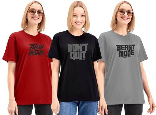 Image of LEOTUDE Women's Boyfriend-Loose Fit Round Neck Half Sleeve Cottonblend Combo Women Tshirt Pack of 2 (Color Black)