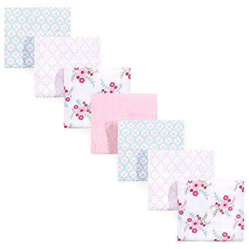 Image of Luvable Friends Unisex Baby Cotton Flannel Receiving Blankets, Floral 7-Pack, One Size