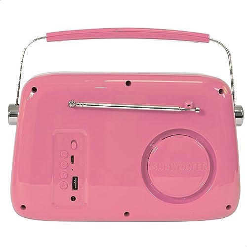 Madison - FREESOUND-VR40P - 30W Vintage Long Life Battery Radio with Bluetooth, USB and FM - Pink