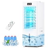Aire Acondicionado Portatil 4 en 1, Enfriador de Aire con 4 Modos & 3 Velocidades, Temporizador 1-12H, Oscilación,Tanque de 6L, 4 Packs de Hielo, Control Remoto, Silencioso, para Oficina Hogar