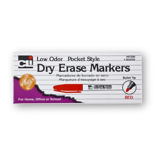 Charles Leonard Dry Erase Markers, Pocket Style with Bullet Tip, 12 Markers per Box, Red (47330)