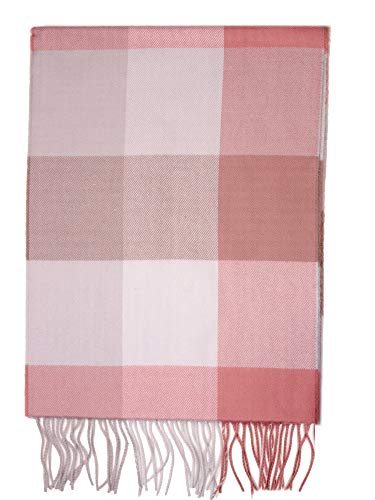 D&Y Unisex Classic Softer Than Cashmere Plaid Fringe End Scarf, Beige/Peach3