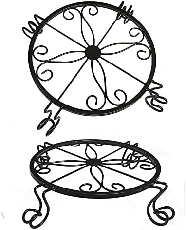 JSJSYO Set of 4 Metal Plant Stands Heavy Duty Potted Holder Flower Pot Supports Holder Round Rustproof Iron Plant Pot Stand for Home Balcony Garden Hallway Patio Planting Support (Black)