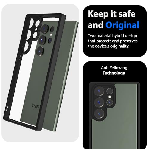 Image of KAPAVER Hybrid Clear Back Cover Case for Galaxy S23 Ultra | Protective Shockproof Cleare Hard PC Soft Flexible Black TPU Cover