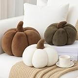 Wonderjune 3 Pcs Pumpkin Pillows Modern Fall Home Decorative Plush 3D Pumpkin Shaped Pillows Rustic Farmhouse Cushion for Halloween Thanksgiving Autumn Home Sofa Couch Bed Decor Gift(Neutral Color)