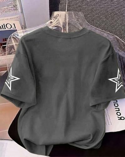 Image of Women's Typography Round Neck Cotton-Blend T-Shirts, Oversized Drop Shoulder Boho Style T-Shirt