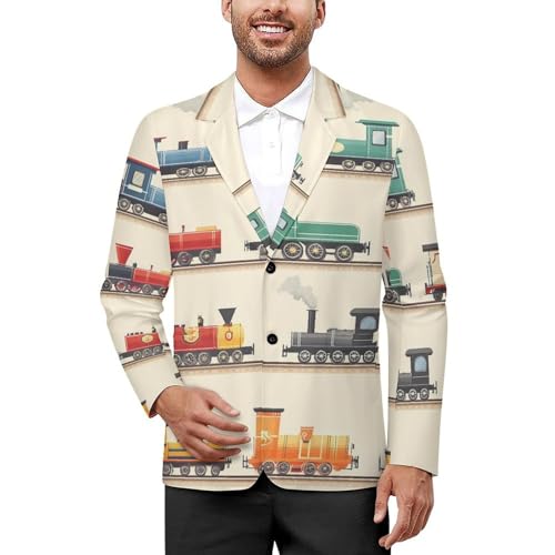 Steam Train Men's Blazer Printed Button Suit Jacket Slim Sport Coat Blazers