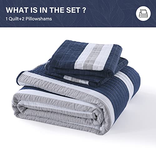 SahSahCasa Navy Blue Cotton King Quilt Bedding Set Quilted Bedspread for King Size Bed, All Season, 3pcs - Image 6