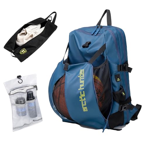 Image of Arctic Hunter Multi-Functional Ball Backpack Separate Ball Pocket, Independent Shoe Pouch, Waterproof Compartment Laptop Sleeve Ideal for Cricket, Basketball, Soccer and Gym (Blue)