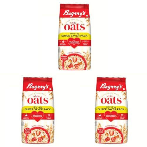 Image of Bagrry's White Oats 1.5kg | Instant Breakfast Cereal | Premium Whole Grain | High Fibre & Protein | Non-GMO & No Added Preservatives | Supports Weight Management & Heart Health | Healthy & Natural | Instant Oats