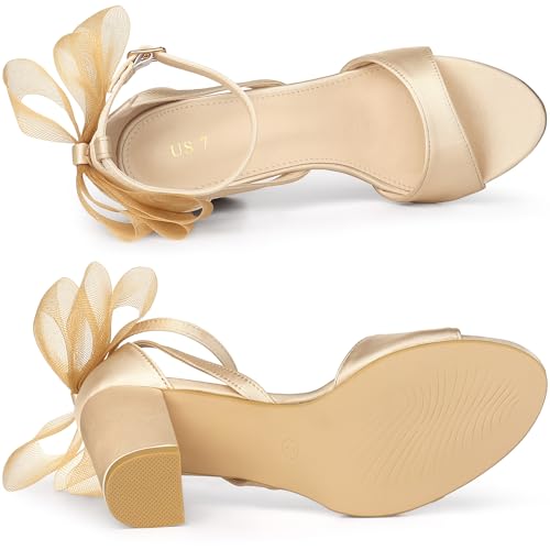 Allegra K Women's Bow Shoes Open Toe Chunky Heel Sandals4