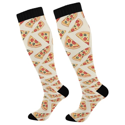 CWUPZAY Colorful Pizza Slices Set Compression Sock fashion for Women Men Fun Pattern Knee High Socks for Running,Nurse,Sports