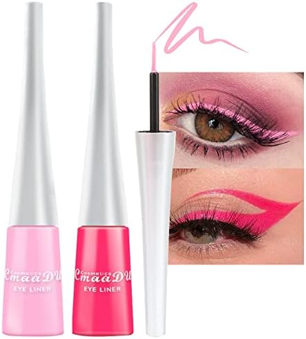 evpct 2Pcs Hot Pink Rose Red Liquid Eyeliner Set Waterproof Neon Bright Light Pink Eye Liner Liquid Pen Pencil for Women Eyes delineadores de colores para ojos delineador de ojos contra el agua 02&11