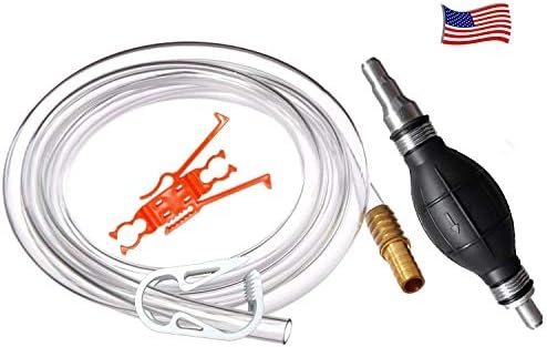 GasTapper Fuel Transfer Pump - Gas Siphon Pump for Gasoline, Oil, Diesel, Water, Liquid, Fluid w/ 9 Ft Hose - Portable Hand Gas Pump Includes Brass Tip Weight and Pinch Clip - 3.5 Gls/Min