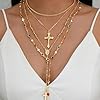 4PCS Layered Gold Cross Necklaces for Women Trendy, Bohemian Bead Pearl Y Long Pendant Necklace Set, Vintage Rosary Necklace Stack Adjustable Length #5