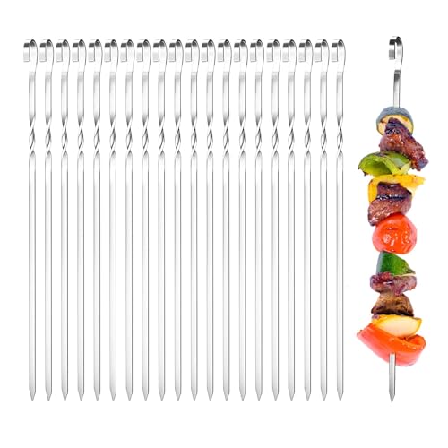 Jsdoin Kebab Skewers 20PCS Stainless Steel BBQ Grilling Skewers 38cm Reusable Shish Kabob Skewers...