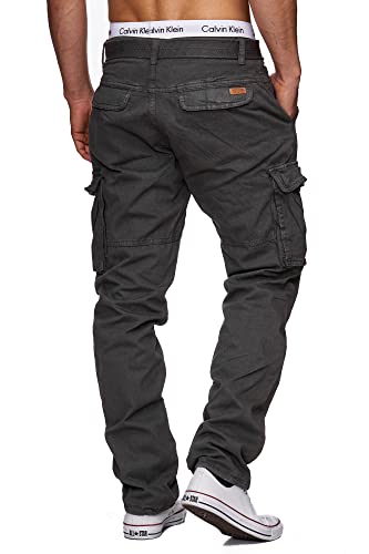 Indicode Hommes William Pantalon Cargo en Coton avec 7 Poches et Ceinture Raven Medium - Image 3