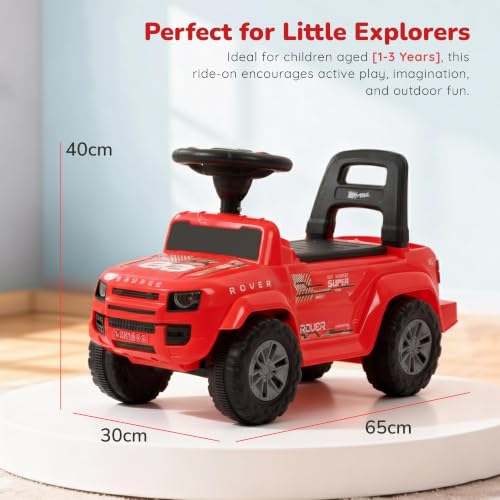 Image of Baybee Rover Baby Ride on Car for Kids | Push Ride on Toys Car with Backrest & Toy Storage Basket | Portable Rideons Jeep with LED Lights & Music | Kids Toy Car to Drive 1-3 Years (Red)