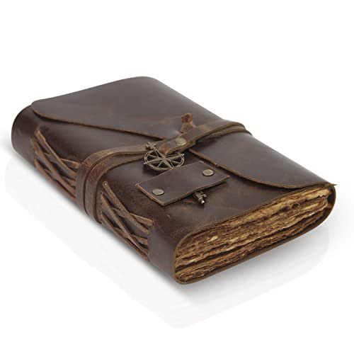 Wanderings Journal en Cuir Vintage - 13x18 cm - Journal Ancien Relié à La Main en Cuir Avec Papier À Bords Irréguliers - Carnet Vintage Pour Journal, Livre...