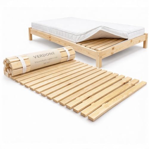 Verdone Rollrost Premium 90x200 cm aus Massivholz – mit 23 extra stabilen Latten, vormontiert, rollbar & stapelbar, Bettrost als Matratzenunterlage, 34 mm Leistenabstand