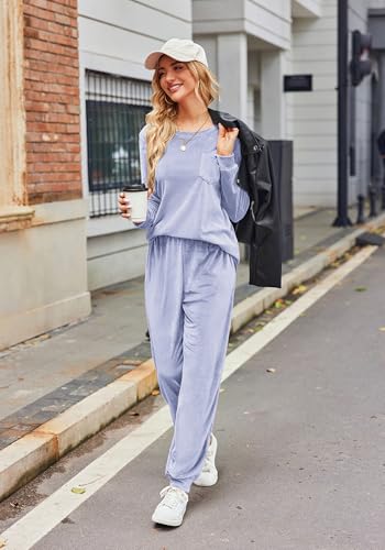 Ekouaer Womens Pajamas Sets Long Sleeve Soft Sleepwear 2 Piece Velvet Pjs Lounge Sets with Pockets