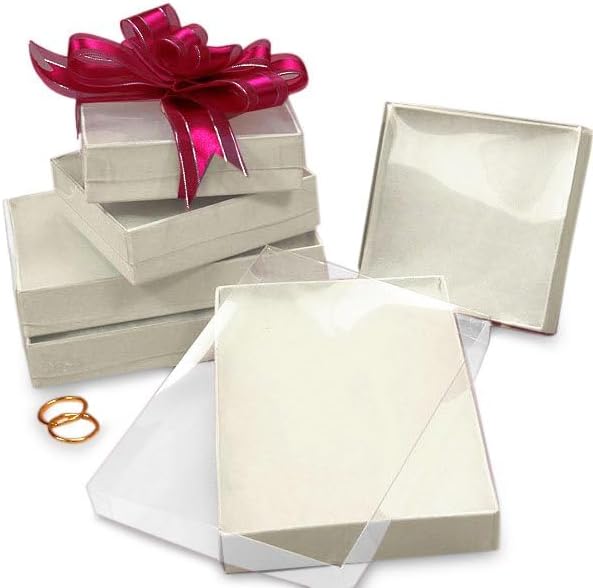 Paper Mart Jewelry Gift Box with Window, 5 ¼ x 3 ¾ x ⅞ Inch Necklace Box, Bulk Pack of 100 for Jewelry Packaging with Clear Lid and Cotton Pad