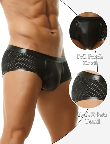 SEAUR Men's Sexy Boxer Briefs Low Rise Metallic Underwear Pouch Trunks Breathable Mesh Underpants4