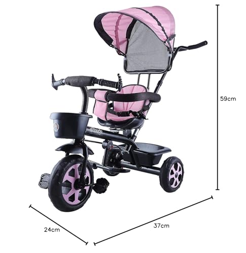 Image of JoyRide Stroller Tricycle| Baby Trike|Tricycle with Canopy and Parental Adjust Push Handle for Kids|Boys|Girls Age Group 1.5 to 5 Years (Pink)