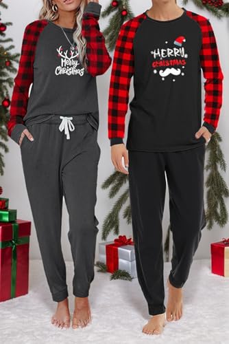 Christmas Pajamas Mens 2 Peice Pjs Sets for Men Two Piece Outfits Jogging Tracksuit Sets Black S3
