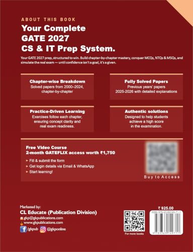 Image of GATE 2027 Computer Science & Information Technology | Chapter-wise Previous Year Solved Papers (2000-2026) | 27 Years PYQ with Detailed Solutions | ... & MSQs | GATE CS IT Chapterwise Question Bank