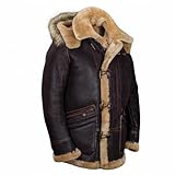 FGRID Dufflecoat aus Leder und Schaffell für Herren, Vintage-Bomberjacke aus Wildlederimitat mit Revers und Sherpa-Futter, Dicke Winterjacke mit Motorradkapuze,Kaffee,XL