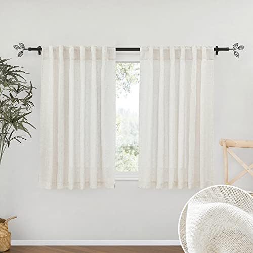 RYB HOME Linen Sheer Curtains - Faux Linen Semi Transparent Window Drapes Privacy UV Protection Short Curtains for Living Room, Home Office, Car, Kitchen, 52 Wide by 36 Long inches, 2 Pcs Linen