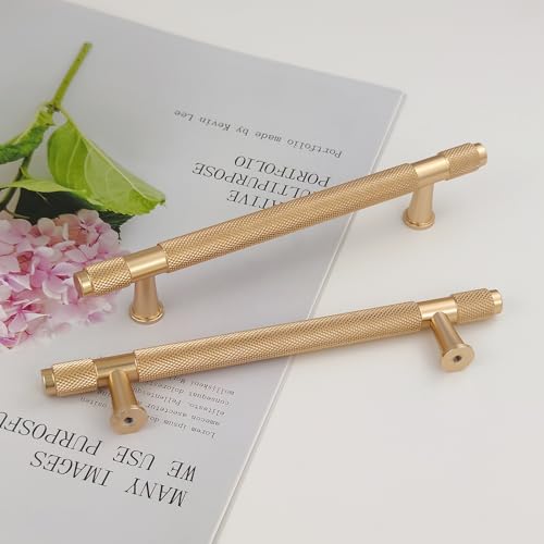 Pexintek 2 Pack Gold Modern Cabinet Handles 128mm Hole Centers Kitchen Bathroom bedrooms Study Furniture Door Vintage Pulls with Screws for Cupboards Drawer Wardrobe Dresser (Golden) - Image 2