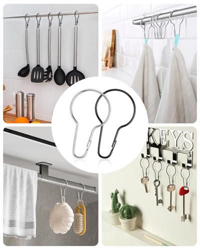 Caianwin 24 Stück Duschvorhang Haken Duschvorhang Ringe Edelstahl Gardinenringe für Duschvorhangstange Kleiderstange 70x40mm(Silber)