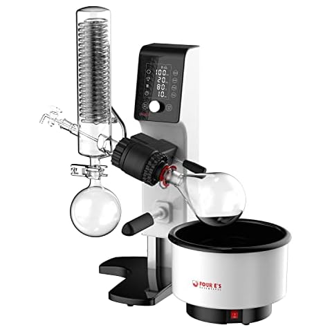 4E's USA Rotary Evaporator, 1000mL Rotovap with Adjustable Height, Double-Layer Vertical Condenser and 1300W Heating Power, 20 to 320 RPM Rotation Speed and 0 to 360° Tilt Angle Cover