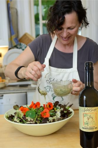 Image of Salute Sante Cold Pressed Grapeseed Oil, 750ml Glass Bottle For Cooking | High smoke point cooking oil with neutral flavor for salad dressings, marinades, sauteing, baking, grilling; non-GMO upcycled