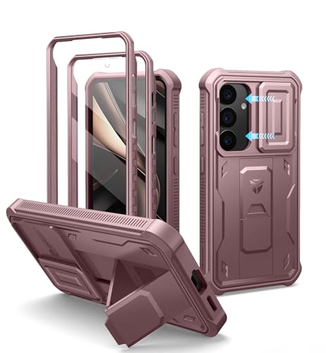 Image of Dexnor for Samsung Galaxy S25 Case with Built-in Slide Camera Cover & Screen Protector & Kickstand,Heavy-Duty Shockproof Rugged Case Full-Body Bumper Protective Cover for Galaxy S25(2025),Peony Pink