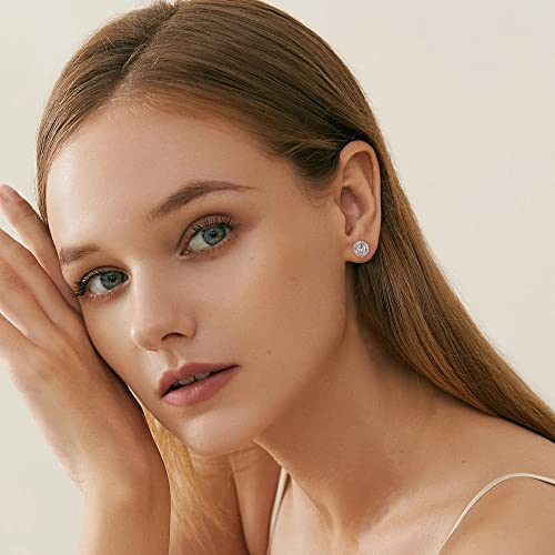 MILACOLATO Sterling Silver Cubic Zirconia Stud Earrings for Women Men | 18K White Gold Plated Hypoallergenic Long Post Birthstone Studs | Square Heart Round Teardrop Cut Simulated Diamond Halo Stud Jewelry2