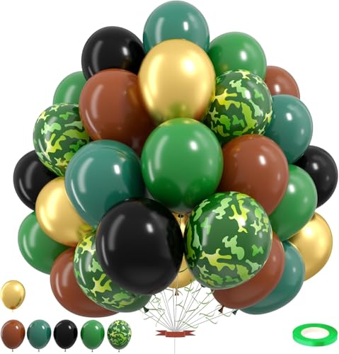 30 Pièces Ballons Anniversaire, 12 Pouces Ballon Latex Camouflage, Ballon Noir Vert Doré Marron, Ballons Helium pour Baby Shower, Mariages, Anniversaire,...