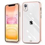 iPhone XR ケース クリア アイフォンXR カバー 耐衝撃 透明 TPU 落下防止 防塵 薄型 軽量 一体型 人気 変形防止 全面保護カバー シリコン メッキ加工 (桜ピンク)