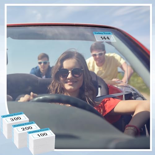 Image of Clabby 300 Pcs 2x3 Inch Parking Permit Stickers Static Window Stickers with Front Adhesive, Car Windshield Decals Numbered (Numbered 001-300,Blue)