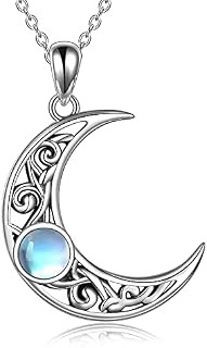 YFN Moonstone Crescent Moon/Daughter Necklace for Women Sterling Silver