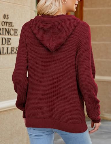 Image of CiCiBird Women's Fall Hoodies Sweater V Neck Waffle Knit Top with Pocket | Loose Fit, V Neck Button, Adjustable Drawstring, Long Sleeve, Kangaroo Pocket, Weekend Errands, Daily Wear, Work Casual