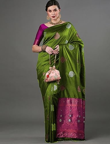 Image of Flosive Women's Mix Color Kanjivaram Silk Saree With Blouse